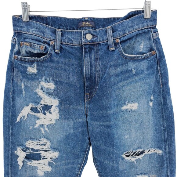 POLO RALPH LAUREN Relaxed Tapered Jeans Distressed Ripped Batero Wash Women's 27 - Picture 2 of 10